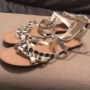 Cream Mixed Media Gladiator Sandals